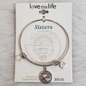 LOVE THIS LIFE Women's Stainless Steel Expandable SISTERS Bangle Charm Bracelet